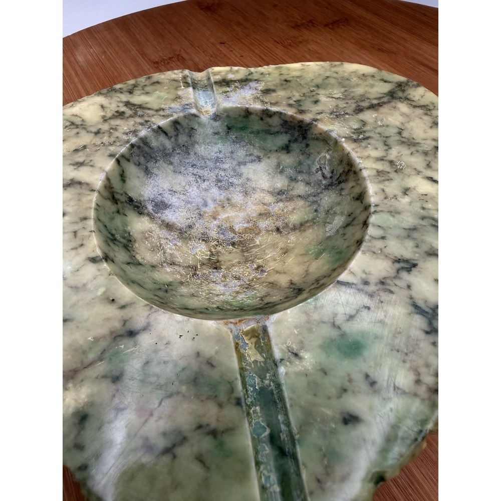 Vintage MCM "Moss In Snow" Jadeite Ashtray Raw Edge Sticker On Back